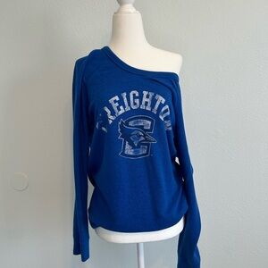 Blue Creighton Off-Shoulder Sweatshirt